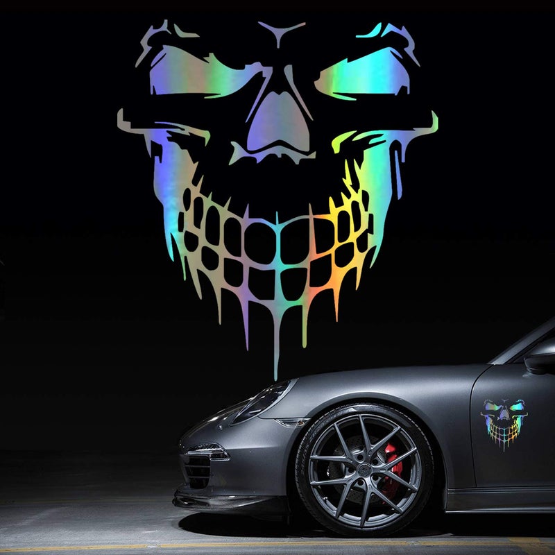 HungMieh 3D Skull Stickers and Decals for Car Windows, Doors, and Trucks - Laser Bumper Stickers for Car Styling and Decor - Holographic Silver, 6.97" - Image 1